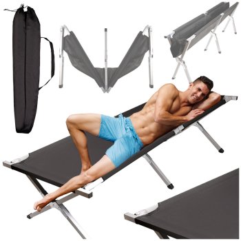 Folding camping bed, Canadian style, up to 150 kg, black
