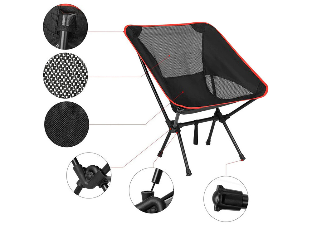 Folding camping chair for fishing and outdoor use, black-red (3)