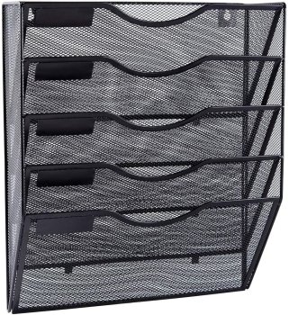 Wall Mounted File Organizer with 5 Tiers, Black