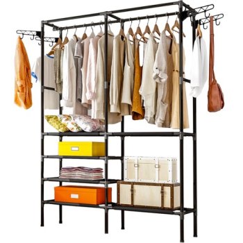 Large Clothes Hanger Rack Open Wardrobe with Storage Shelves Clothe Closet Ruhhy 22671