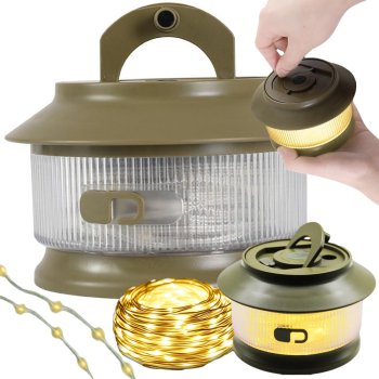 Rechargeable LED Camping Lantern with 20m Warm Light String Reel