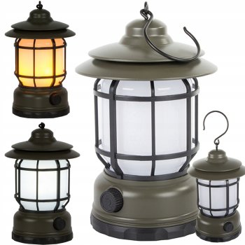 Rechargeable LED Camping Lantern with Hook, Outdoor, USB, Khaki