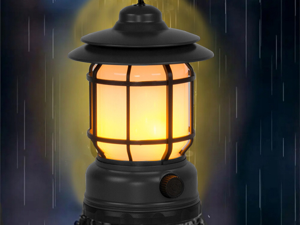 Rechargeable LED Camping Lantern with Hook, Outdoor, USB, Black (0)