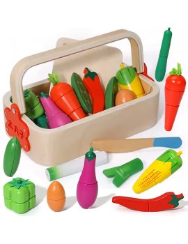 Kids Toy Wooden Magnetic Cutting Vegetables in the Basket