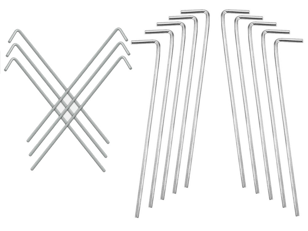 Steel tent pegs 24cm, set of 10, hook, silver (0)