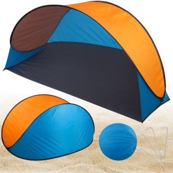 Pop-up beach tent with UV protection, self-assembling, blue-orange