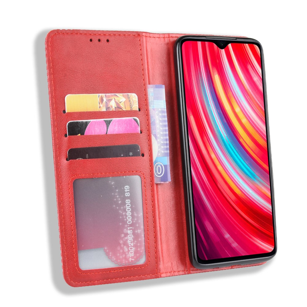 Xiaomi Redmi Note 8 Pro Vintage Style Magnetic Leather Wallet Case Cover, Red (0)