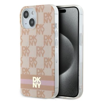 Apple iPhone 13 6.1'' DKNY IML Checkered Mono Pattern Printed Stripes MagSafe Case Cover, Pink