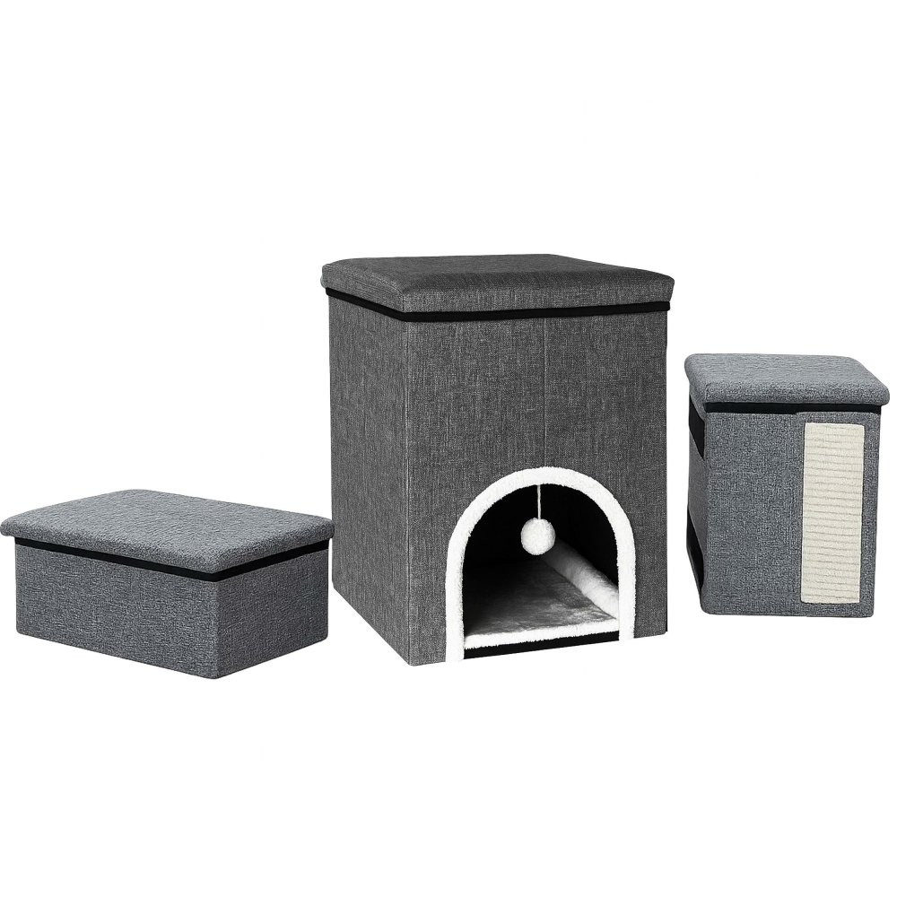 3-Step Cat Stairs with Cozy House and Scratcher House 3 (0)