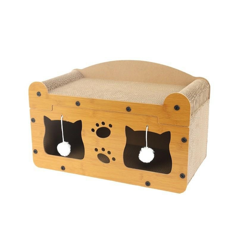 Cardboard Cat Scratcher House with Lounge Bed and Toys
