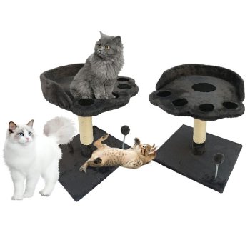 2-Level Cat Scratching Post with Paw-Shaped Bed