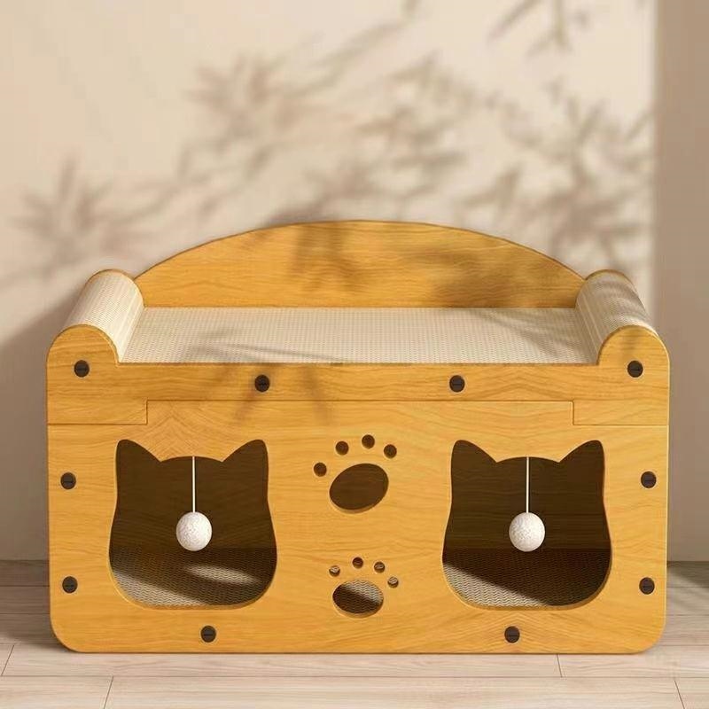 Cardboard Cat Scratcher House with Lounge Bed and Toys (0)