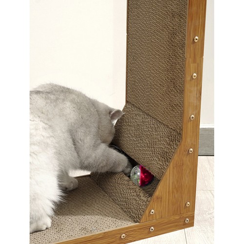 Purlov Cat Corner Scratcher with Toy Cardboard Scratching Post (9)
