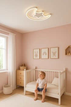 Dimmable LED Ceiling Light for Kids' Room Moon with Remote Control, white