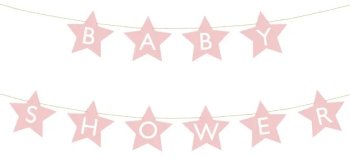 Baby Shower Star Banner Garland 290 cm, Light Pink