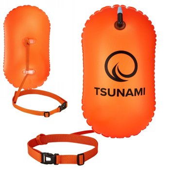 TSUNAMI Inflatable Swim Buoy, Safety Float for Open Water Swimmers, Triathletes, Kayakers and Snorkelers, Orange