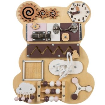 Kruzzel 22584 Educational Toy Wooden Manipulation Sensory Busy Board, Bear