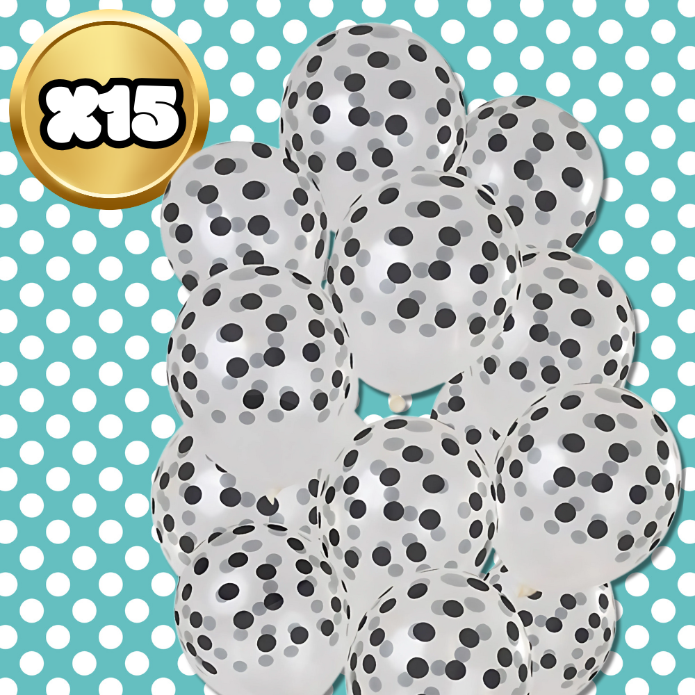 Transparent Balloons with Black Polka Dots 15 pcs, Party Decorations (3)