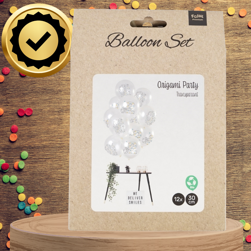 Transparent 2nd Birthday Balloons with Origami Print, 12 Pack, White (1)