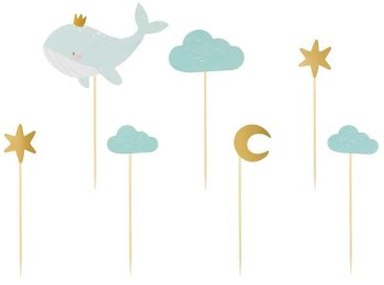 Whale Cupcake Toppers for Party Decorations, 7 Pcs, 11-13.5 cm