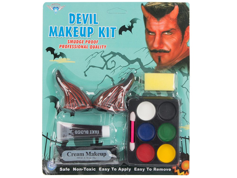 Face makeup kit for Halloween, devil horns, fake blood (0)