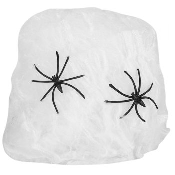 Artificial White Spider Web With Spiders Halloween Decoration Stretchable