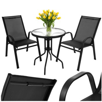Outdoor Balcony Furniture Set Gardlov Table and 2 Chairs, Black