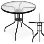 Round Garden Patio Table 80 cm with Tempered Glass Top and Parasol Hole MultiGarden