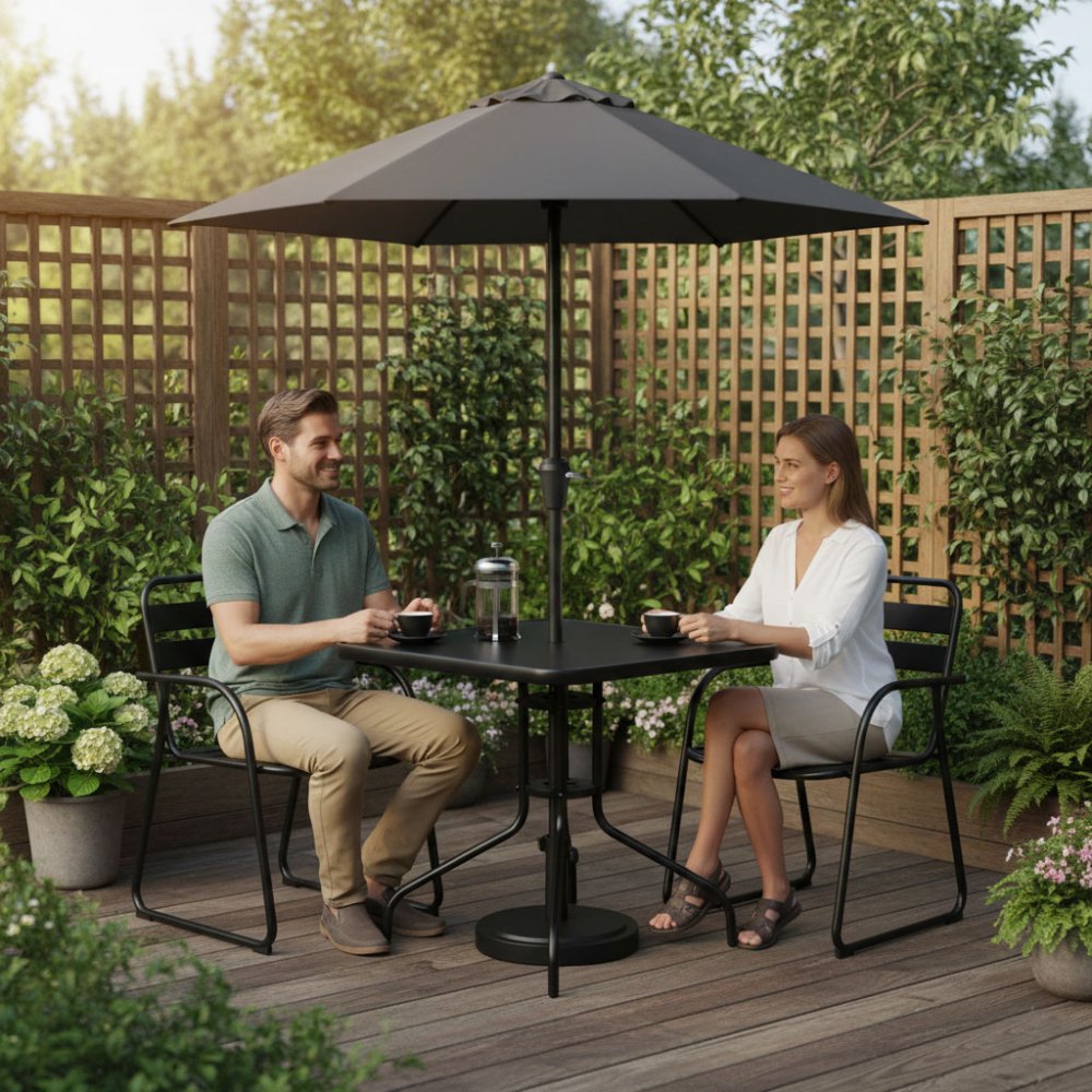 MultiGarden Square Patio Table 80x80 cm with Glass Top and Umbrella Hole, black (0)