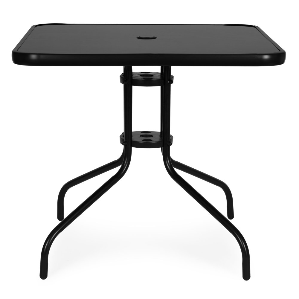 MultiGarden Square Patio Table 80x80 cm with Glass Top and Umbrella Hole, black (2)