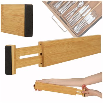 Expandable Bamboo Drawer Divider Organizer for Kitchen Utensils 56 cm