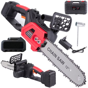 Cordless Chainsaw 1200W 30cm with 21V Battery, Black-Red