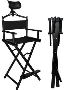 Folding Aluminum Makeup Visage Chair / Director's Chair with Headrest, Black