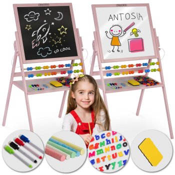 Ricokids Double-Sided Magnetic Art Easel for Kids, Pink