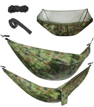 Garden Travel Tourist Camping Hammock with Mosquito Net — 260x140 сm, Camouflage