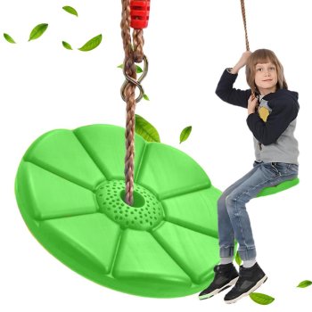 Garden swing for children flower-shaped with rope, green