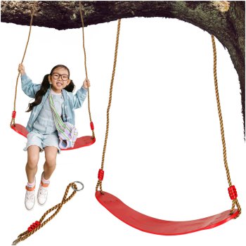 Heavy Duty Flat Garden Swing for Kids with Adjustable Ropes, Red