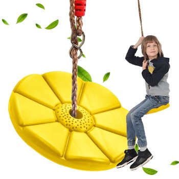 Garden swing for children flower-shaped with rope yellow