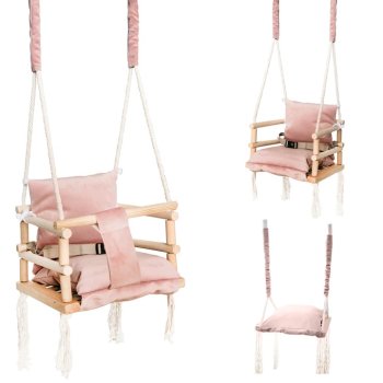 Home Garden Wooden Hanging Baby Swing 3-in-1, Pink