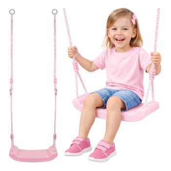 Children's plastic swing with ropes for home and garden, pink