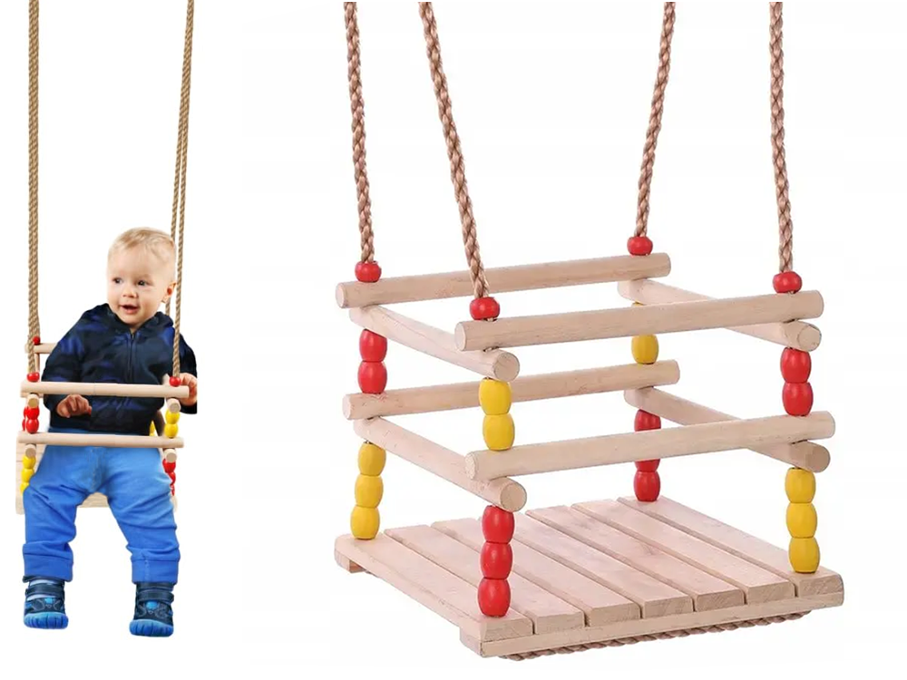 Wooden garden swing chair for children with safety bar, 30x30 cm (3)