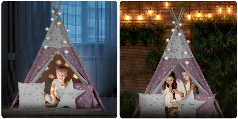 Nukido Children Tent Tipi with Lights, Pink stars (0)