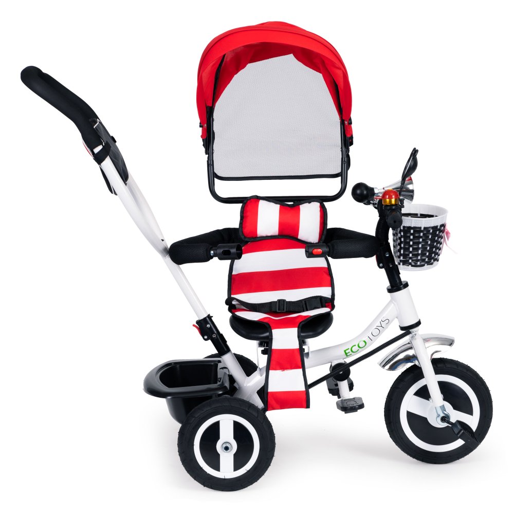 ECOTOYS 3-in-1 Toddler Tricycle with Push Handle and Canopy, Red (1)
