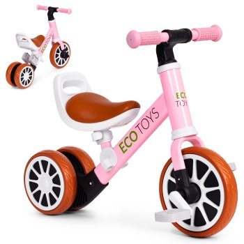 ECOTOYS 2-in-1 Toddler Tricycle and Balance Bike, Pink