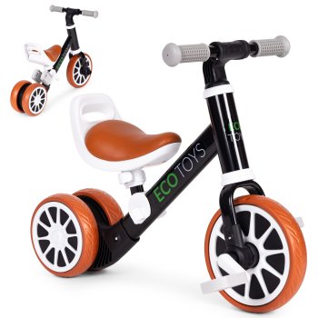 ECOTOYS 2-in-1 Toddler Tricycle and Balance Bike, Black