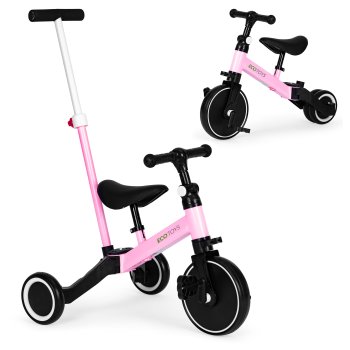 ECOTOYS 2-in-1 Toddler Tricycle Balance Bike with Parent Push Handle, Pink