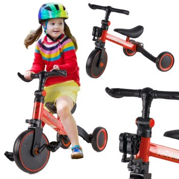 Kids Tricycle Bicycle Balance Bike Trike Fix Mini 3-in-1, Red