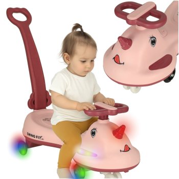 Gravity Ride-On Wiggle Car Swing FIX S1 with LED Wheels and Push Handle, Pink, max 65kg