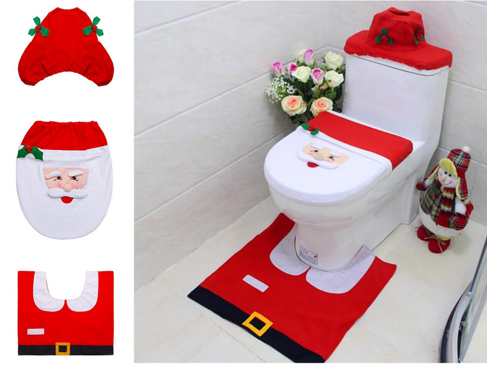 Christmas Bathroom Set, Rug, Toilet Seat Cover, Santa Decor, 3 pcs. (4)