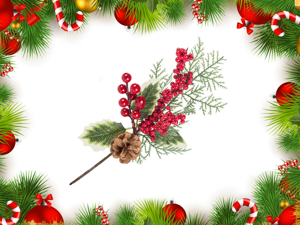 Decorative Christmas Branch, Rowan Berries Sprig, 28 cm (3)